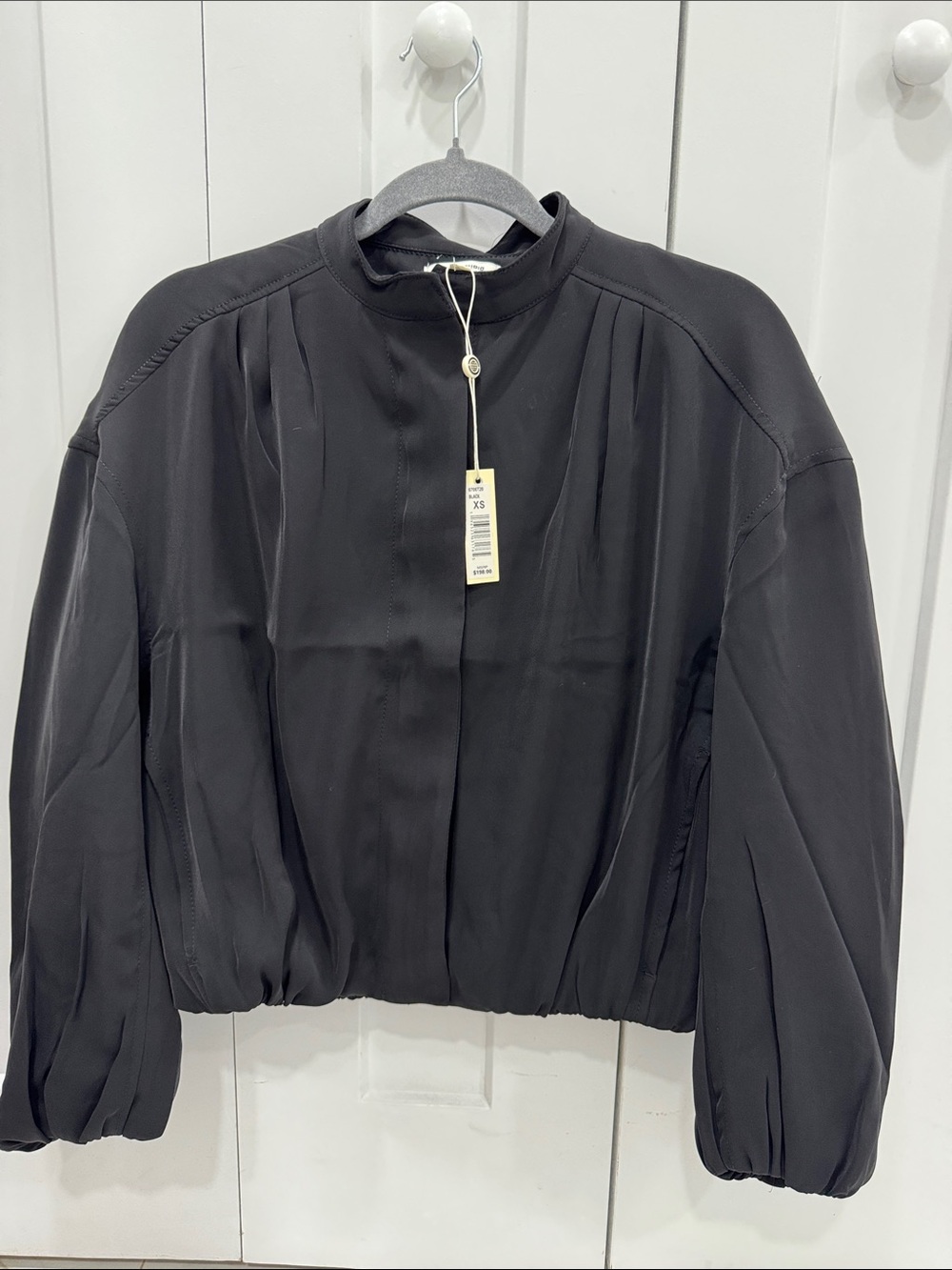 Max Studio Black Pleated Bomber Jacket
